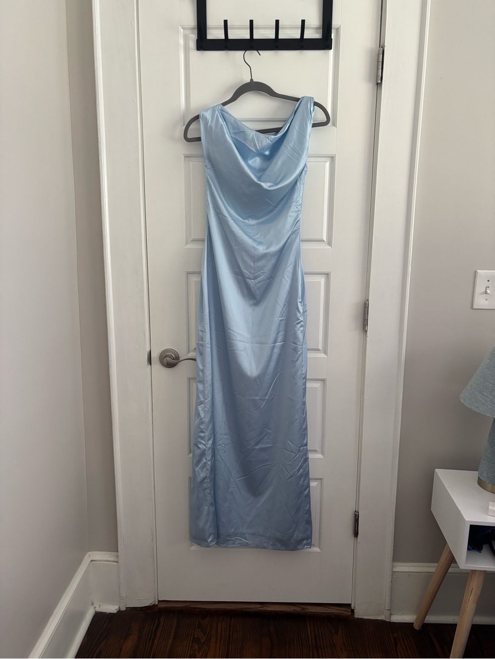 Peppermayo Satin Cowl Neck Maxi Dress in Light Blue